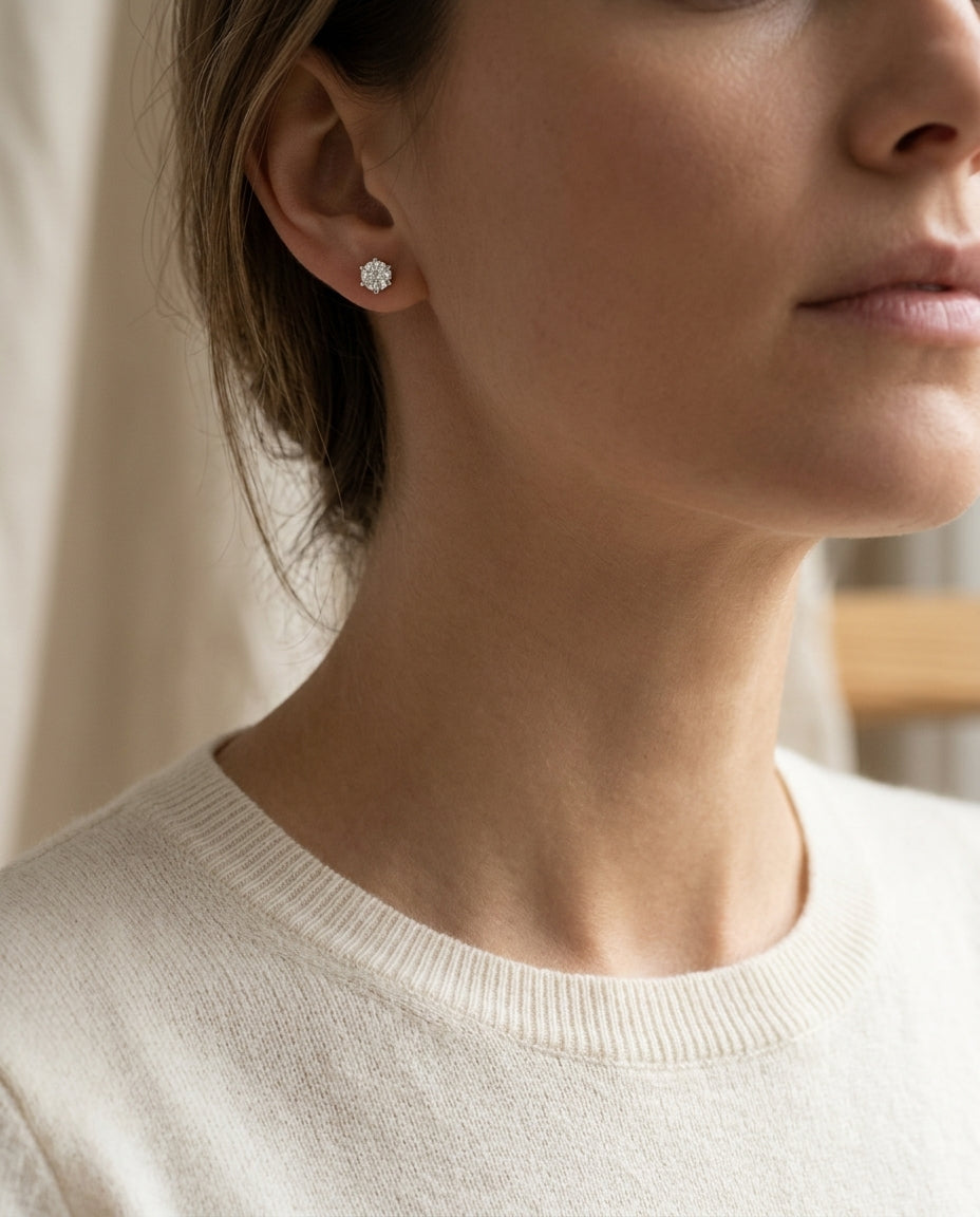 Diamond Round 6-prong Stud Earrings In 18k White Gold (0.40ctw) — editorial close-up