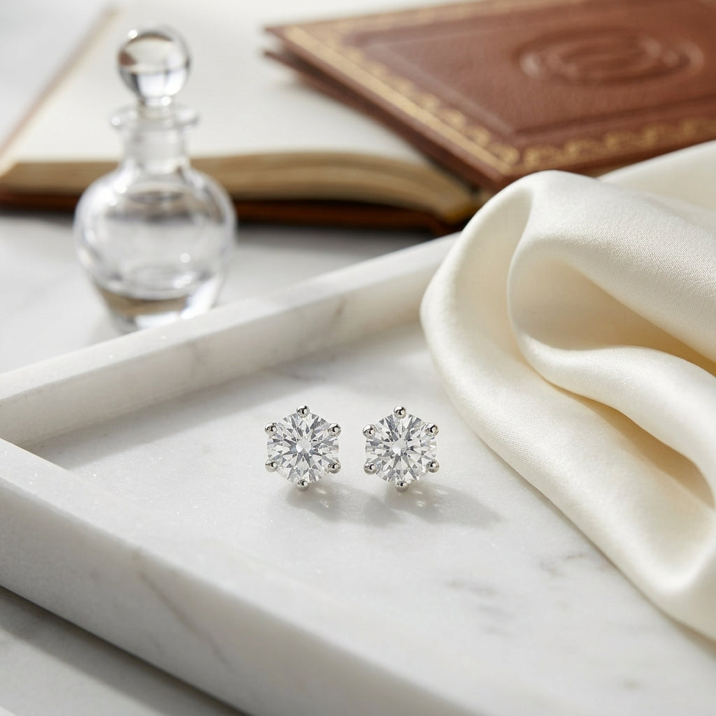 Diamond Round 6-prong Stud Earrings In 18k White Gold (0.40ctw Si) — atelier still life