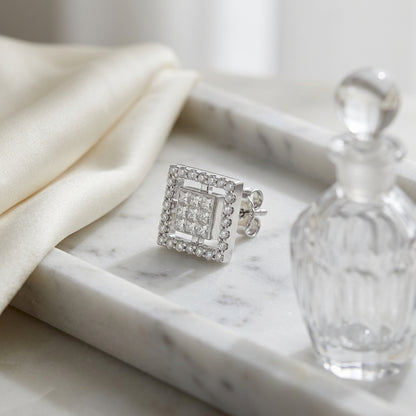 18k White Gold 0.71 Ctw Round And Princess Cut Stud Earrings — atelier still life