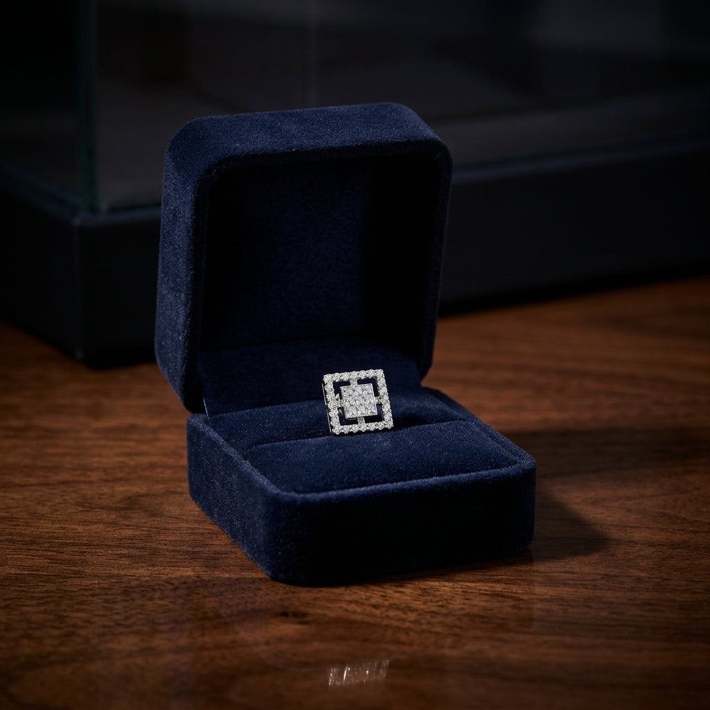 18k White Gold 0.71 Ctw Round And Princess Cut Stud Earrings — gift presentation