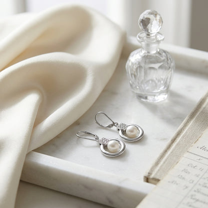Pearl And Diamond Door Knocker Leverback Earrings In 18k White Gold — atelier still life