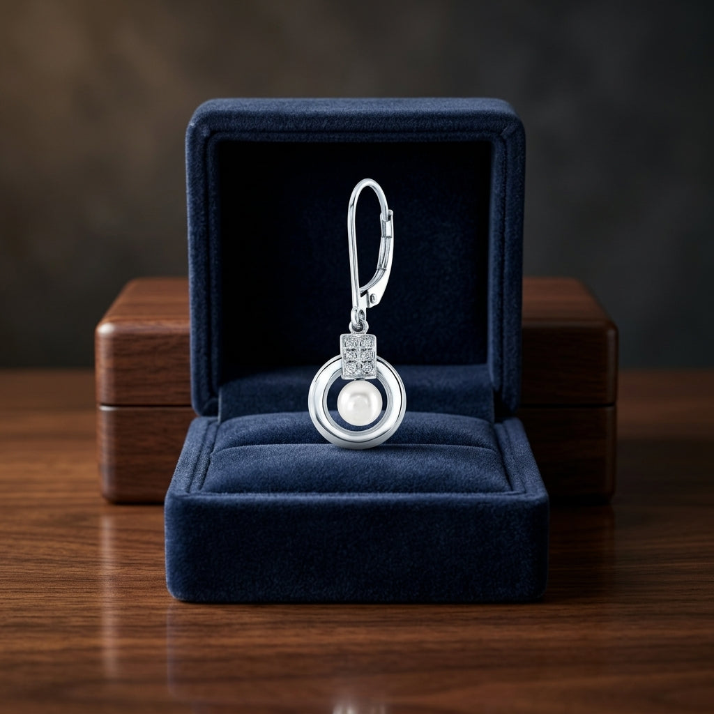 Pearl And Diamond Door Knocker Leverback Earrings In 18k White Gold — gift presentation