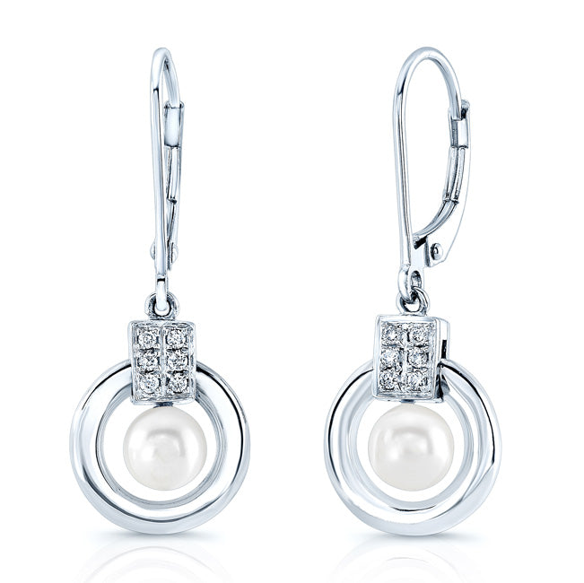 Pearl And Diamond Door Knocker Leverback Earrings In 18k White Gold