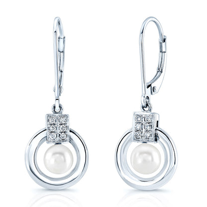 Pearl And Diamond Door Knocker Leverback Earrings In 18k White Gold