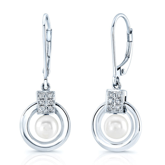 Pearl And Diamond Door Knocker Leverback Earrings In 18k White Gold