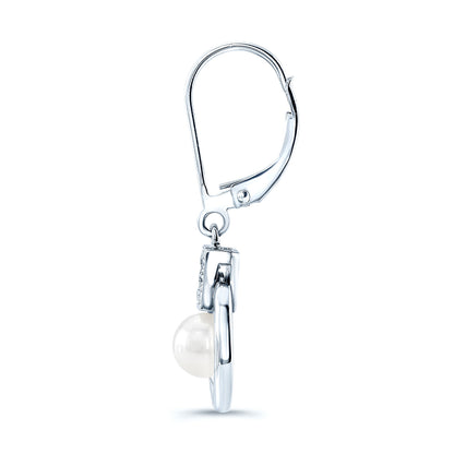 Pearl And Diamond Door Knocker Leverback Earrings In 18k White Gold