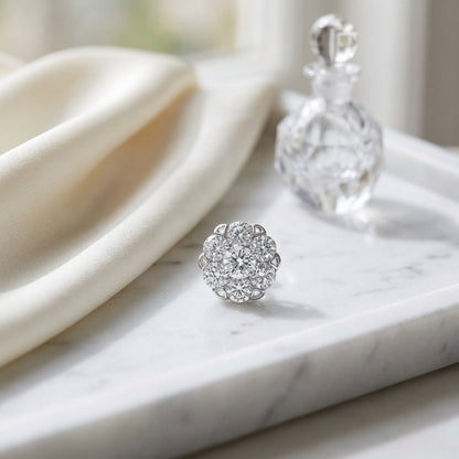 Diamond Cluster Stud Earrings In 18k White Gold — atelier still life