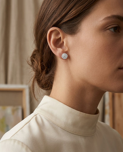 Diamond Cluster Stud Earrings In 18k White Gold — editorial close-up