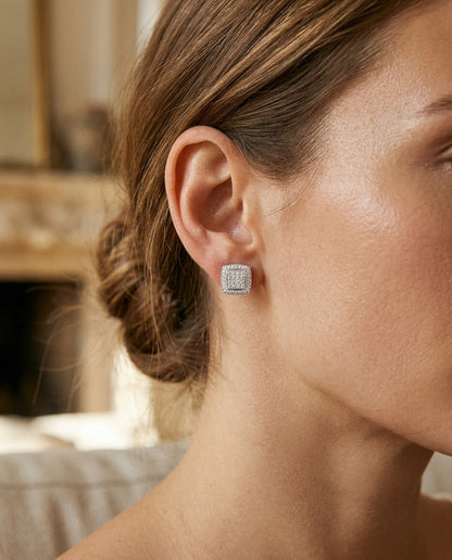 Diamond Pave Stud Earrings in 18k White Gold (1 Ct. Tw.) — portrait close