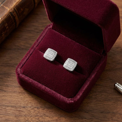 Diamond Pave Stud Earrings in 18k White Gold (1 Ct. Tw.) — velvet box