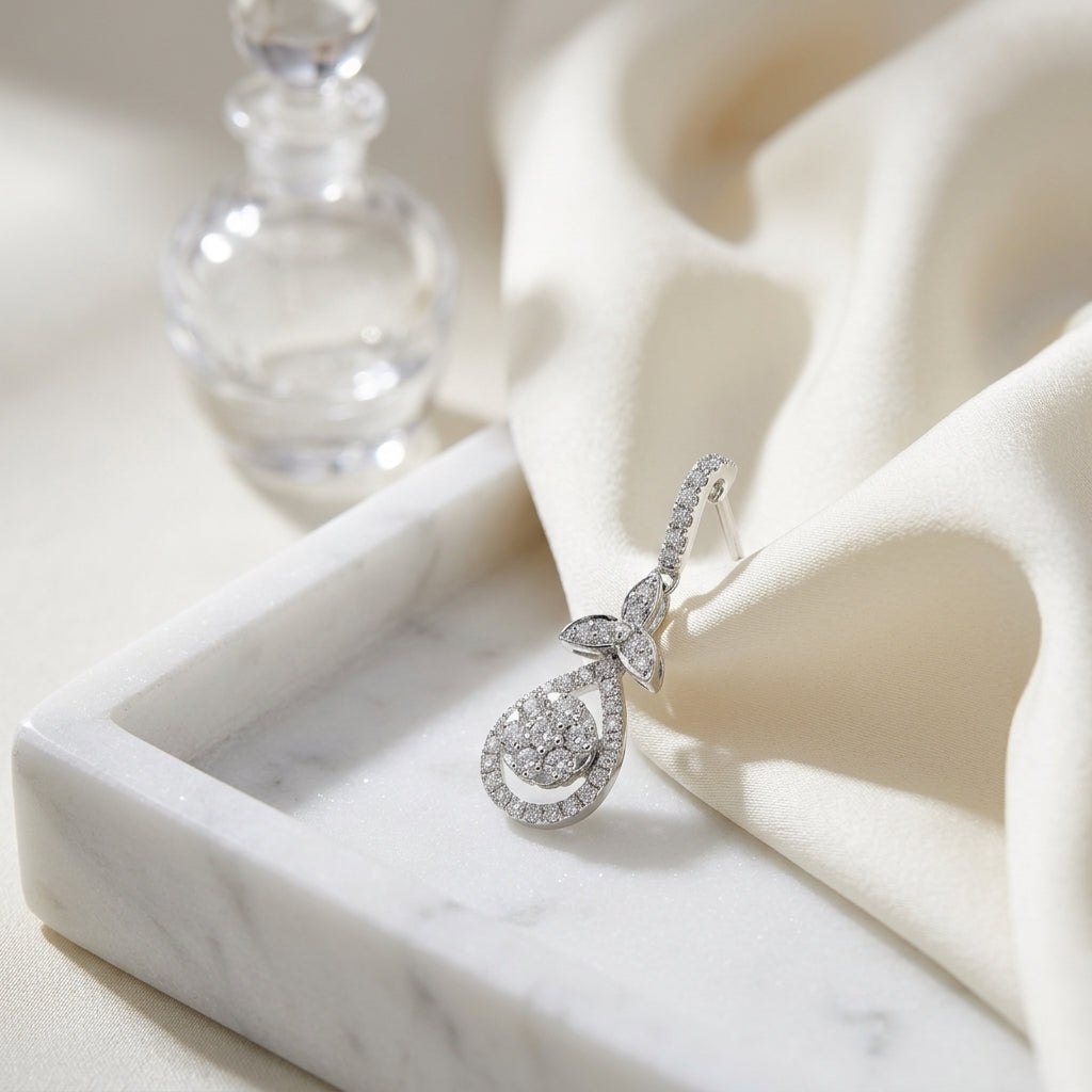 Coronet Diamond Leaf Teardrop Dangle Earring In 18k White Gold — atelier still life