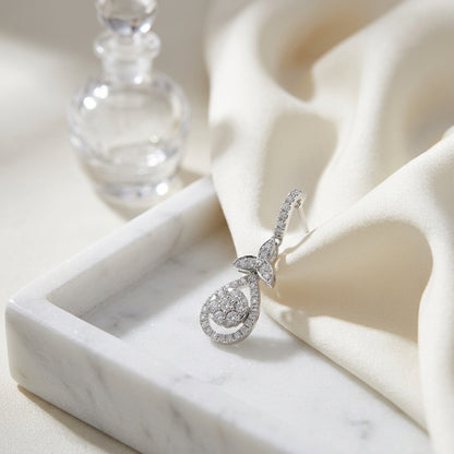 Coronet Diamond Leaf Teardrop Dangle Earring In 18k White Gold — atelier still life