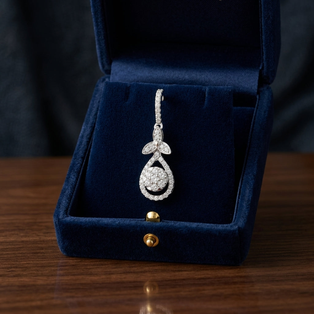 Coronet Diamond Leaf Teardrop Dangle Earring In 18k White Gold — gift presentation