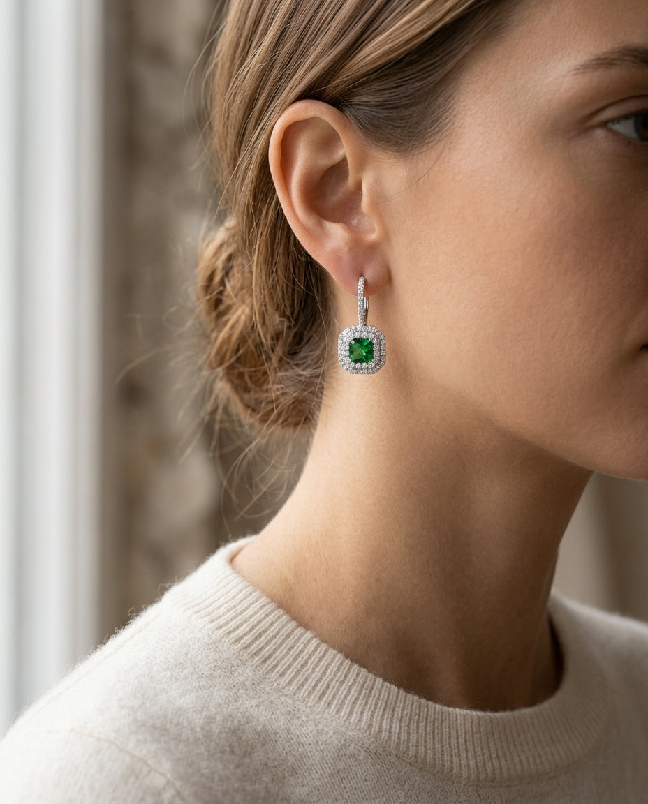 Tsavorite And Diamond Earrings In 18k White Gold — editorial close-up