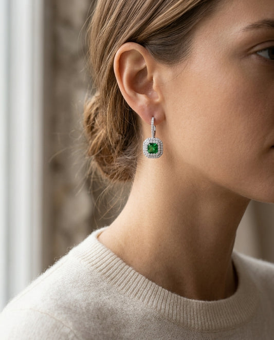 Tsavorite And Diamond Earrings In 18k White Gold — editorial close-up