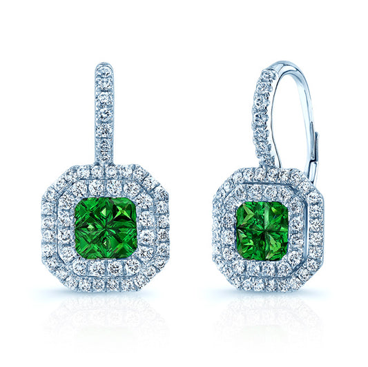 Tsavorite And Diamond Earrings In 18k White Gold