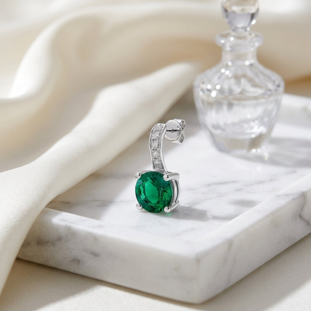 Created Emerald And Diamond Round Drop Earrings In 18k White Gold — atelier still life