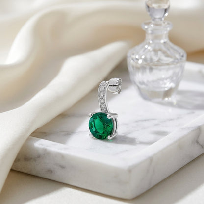 Created Emerald And Diamond Round Drop Earrings In 18k White Gold — atelier still life