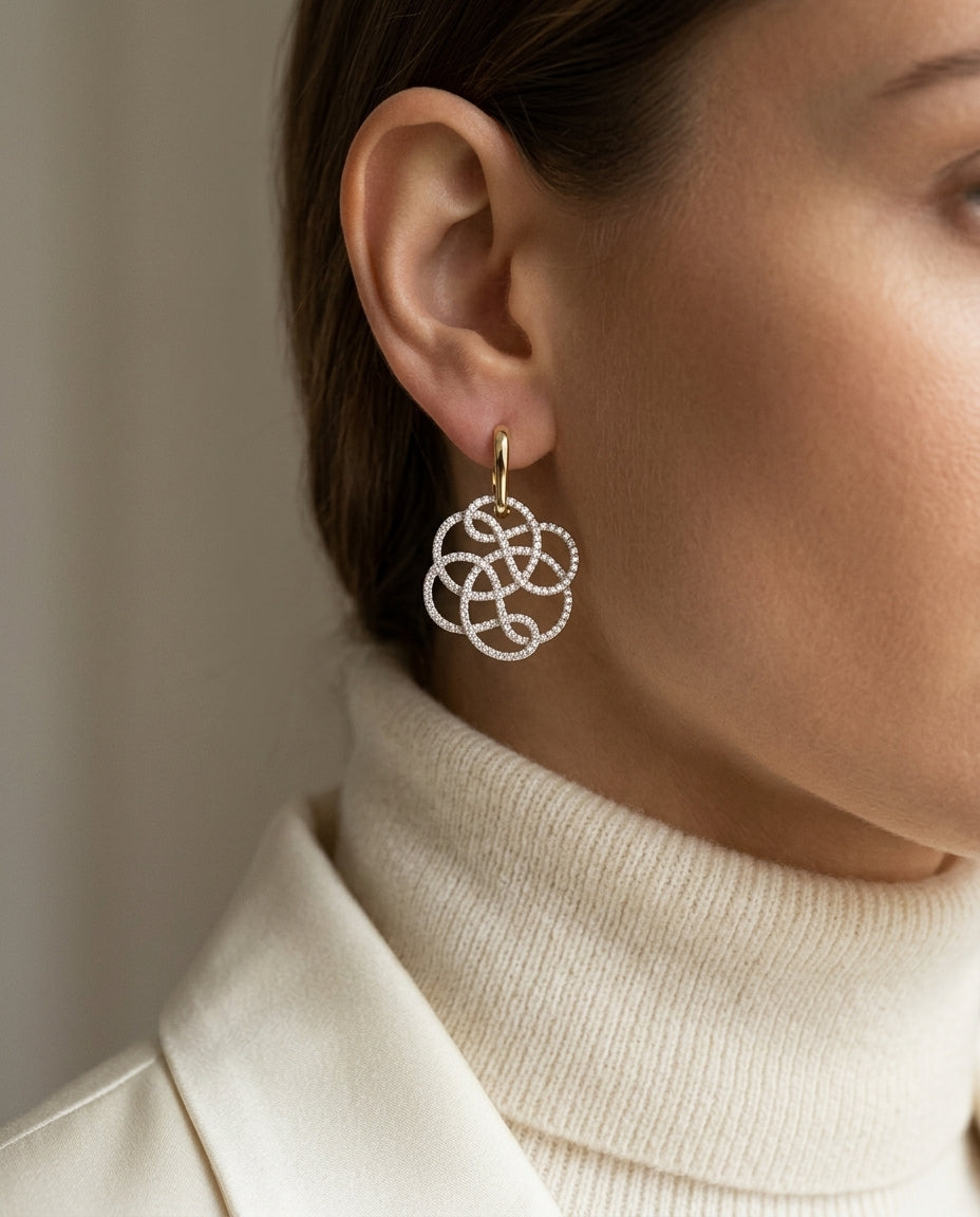 Floral Diamond Earrings In 18k White Gold (1 -1/3 Ct.tw.) — editorial close-up