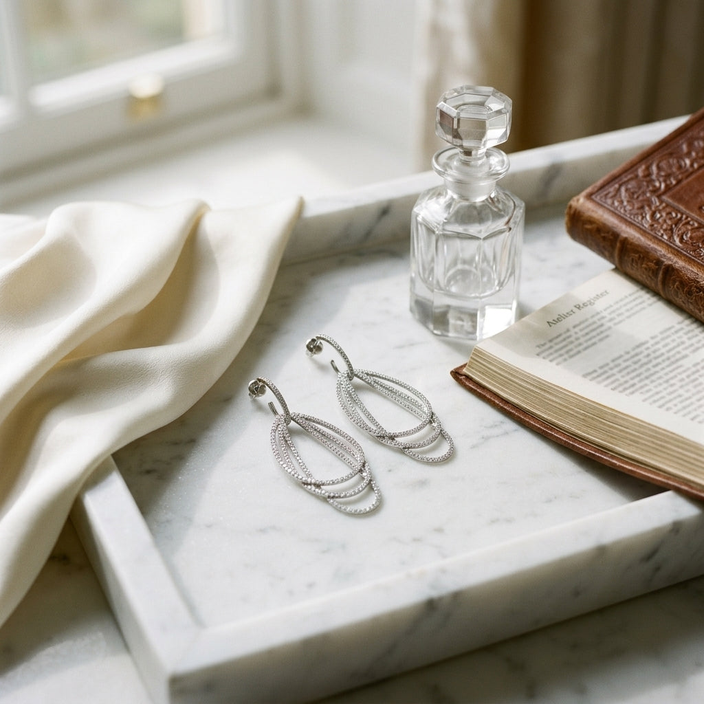 Triple Overlap Pear Shape Dangle Earrings In 18k White Gold (2 7/8 Ct.tw.) — atelier still life