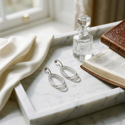 Triple Overlap Pear Shape Dangle Earrings In 18k White Gold (2 7/8 Ct.tw.) — atelier still life