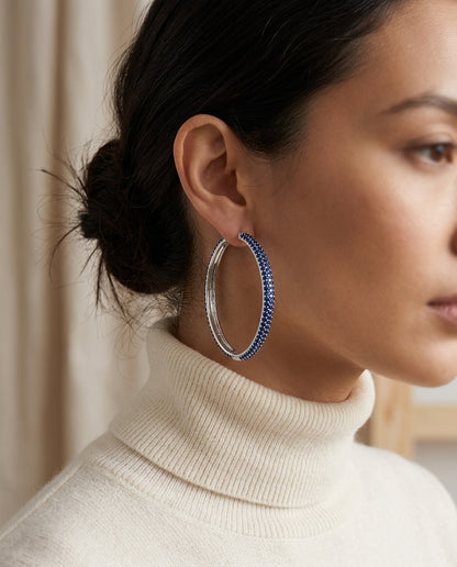 Sapphire Pave Hoop Earrings In 18k White Gold — editorial close-up
