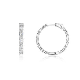 Round and Baguette Diamond Inside Out Hoop Earrings in 18K White Gold 2-1/8ctw