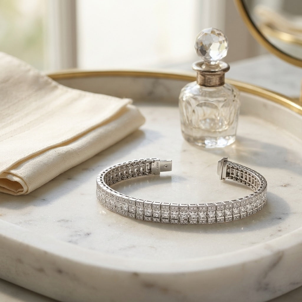 Princess and Round Diamond Tennis Bracelet in 14k White Gold (6-2/3 Ct. Tw.) — marble silk