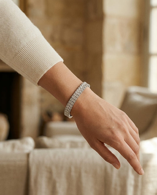 Princess and Round Diamond Tennis Bracelet in 14k White Gold (6-2/3 Ct. Tw.) — portrait close