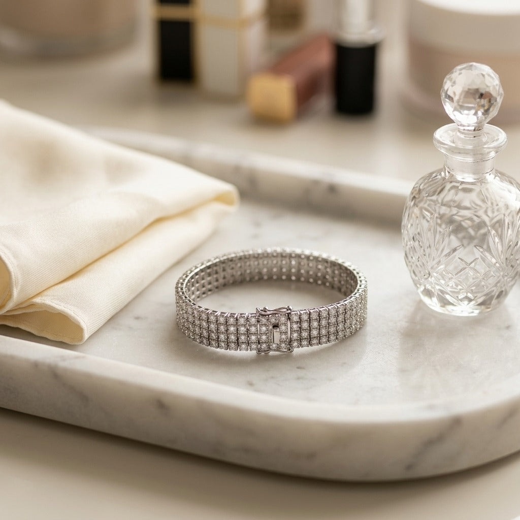 Pave Diamond Link Bracelet in 18k White Gold (2.90 Ct.tw.) — marble silk