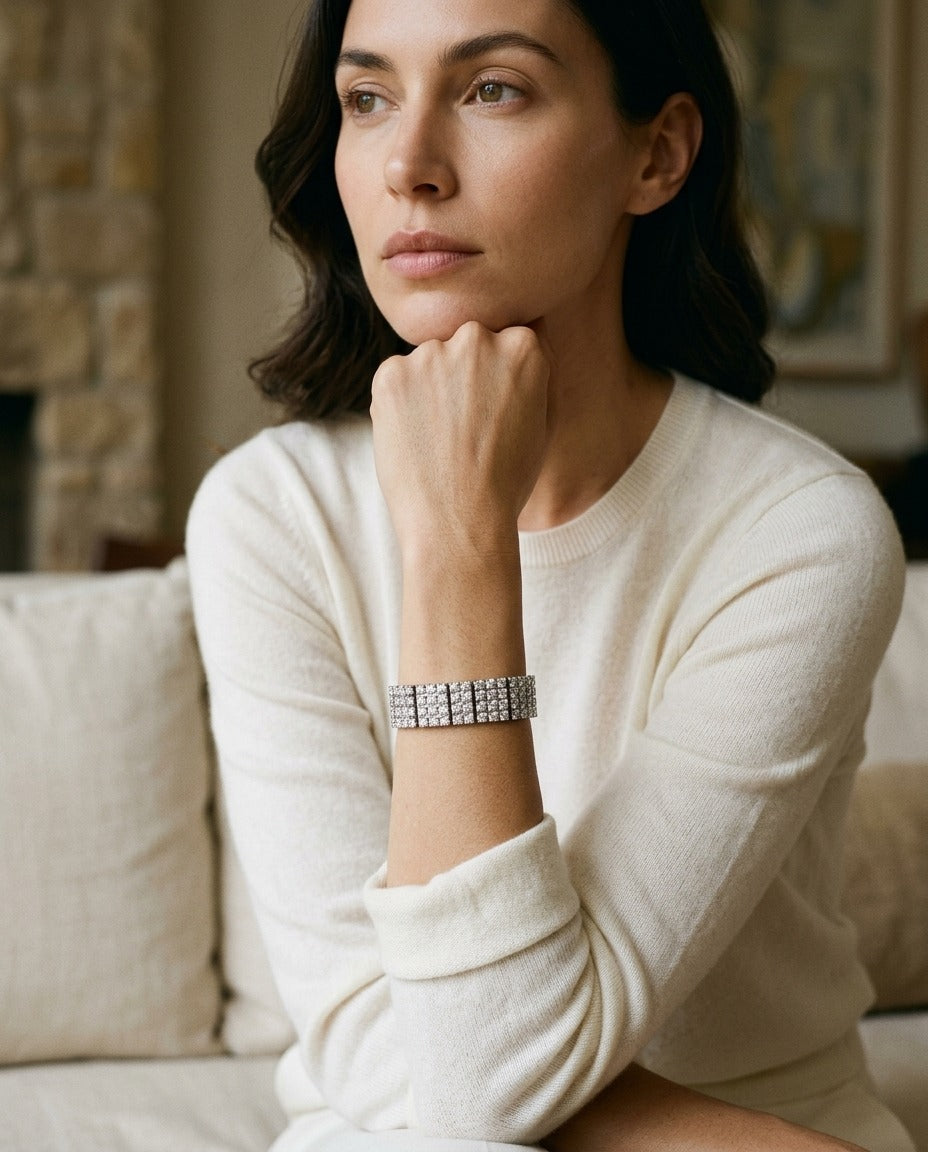 Pave Diamond Link Bracelet in 18k White Gold (2.90 Ct.tw.) — portrait full