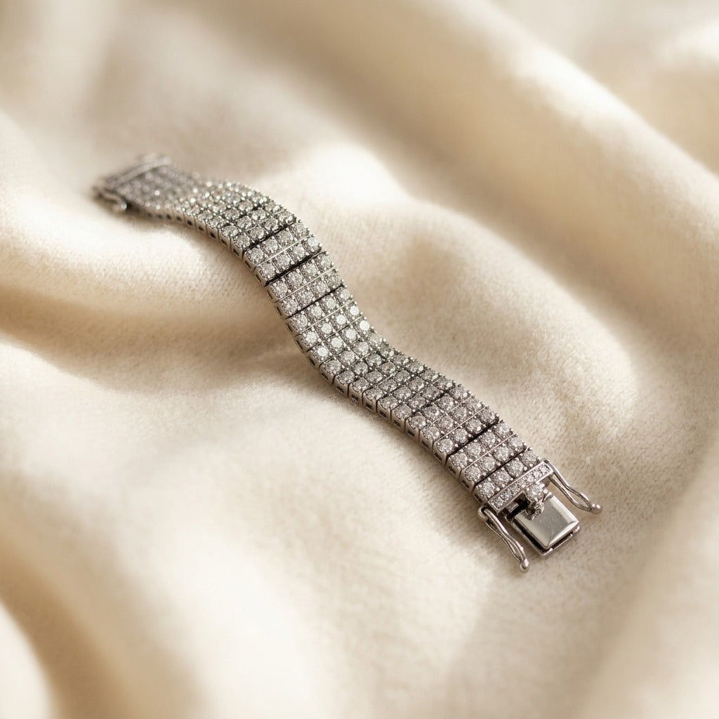 Pave Diamond Link Bracelet in 18k White Gold (2.90 Ct.tw.) — textile flat lay