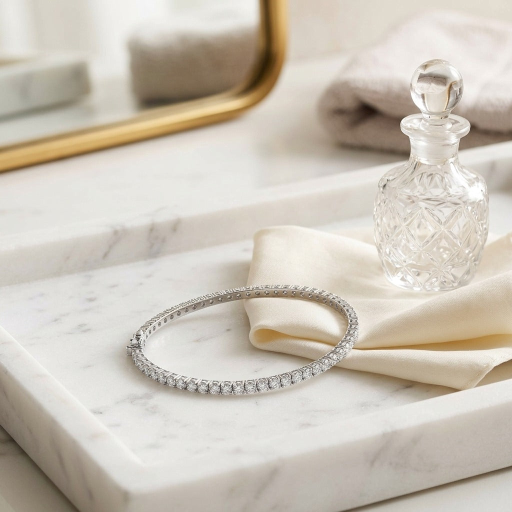 Diamond Slim Bangle Bracelet In 18k White Gold — marble silk