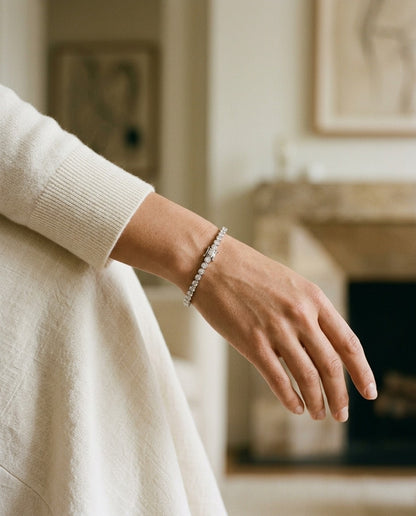 Diamond Slim Bangle Bracelet In 18k White Gold — portrait close