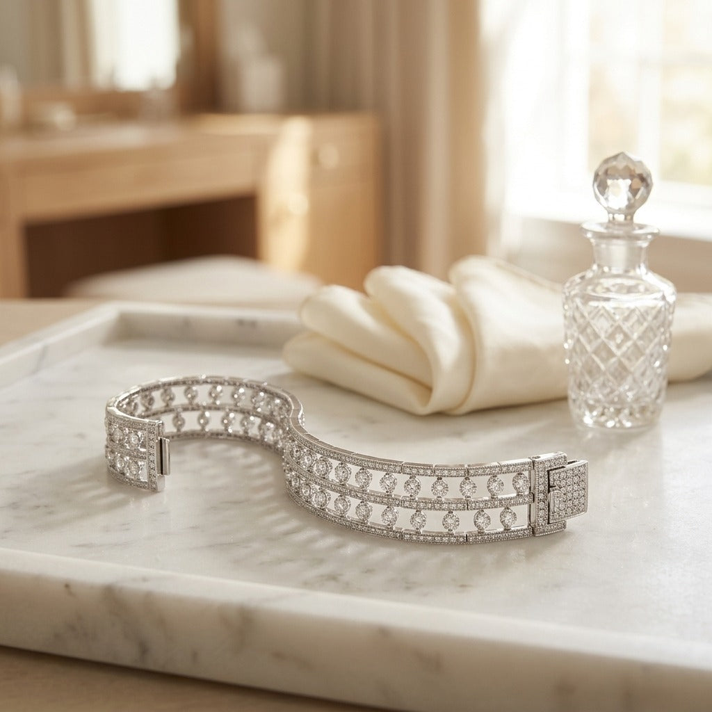 Double Row Floating Diamond Bracelet in 18k White Gold (6-3/4 Ct.tw.) — marble silk