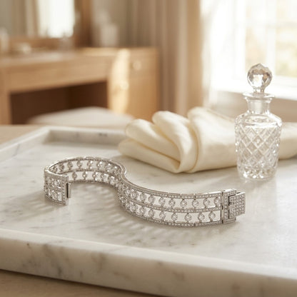 Double Row Floating Diamond Bracelet in 18k White Gold (6-3/4 Ct.tw.) — marble silk