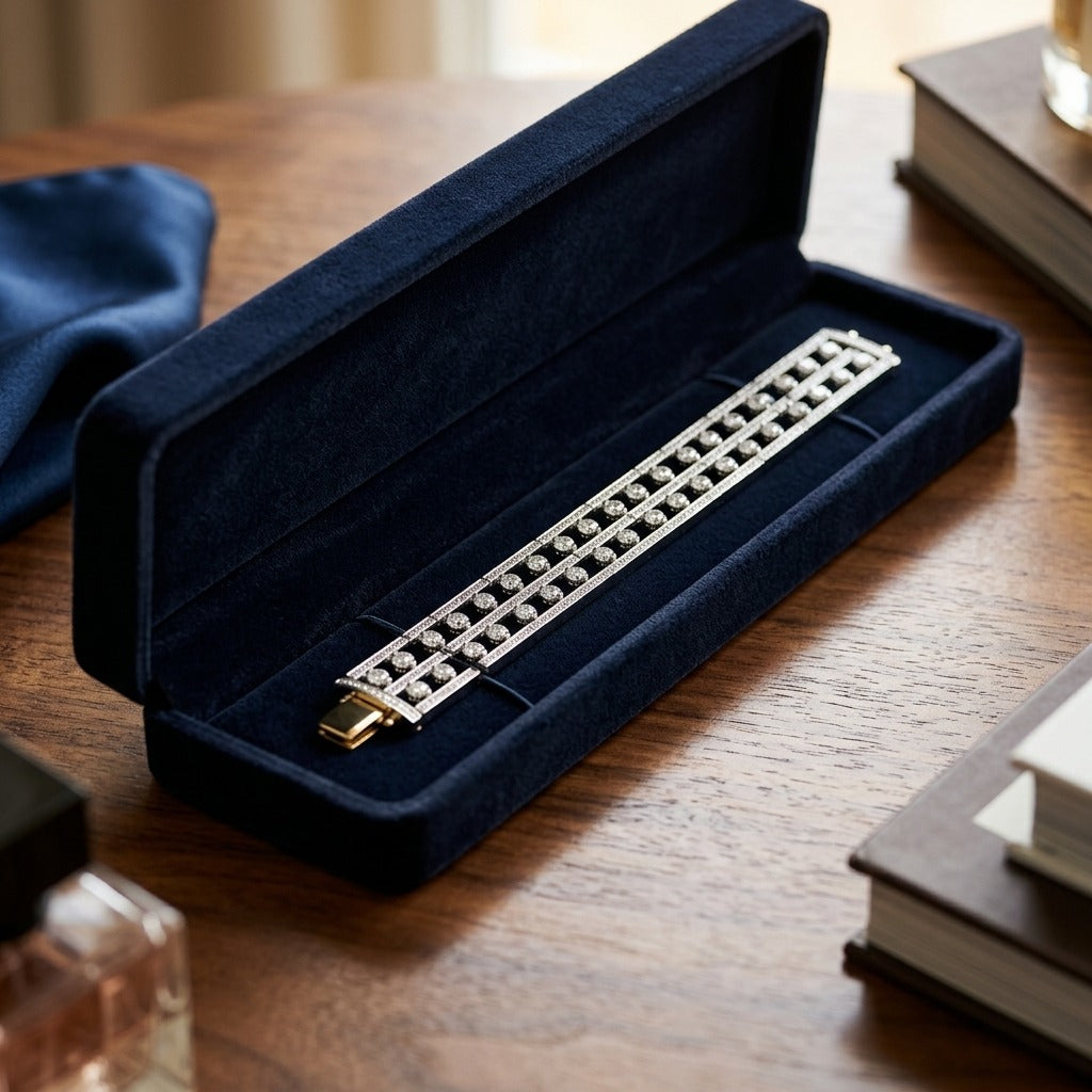 Double Row Floating Diamond Bracelet in 18k White Gold (6-3/4 Ct.tw.) — velvet box