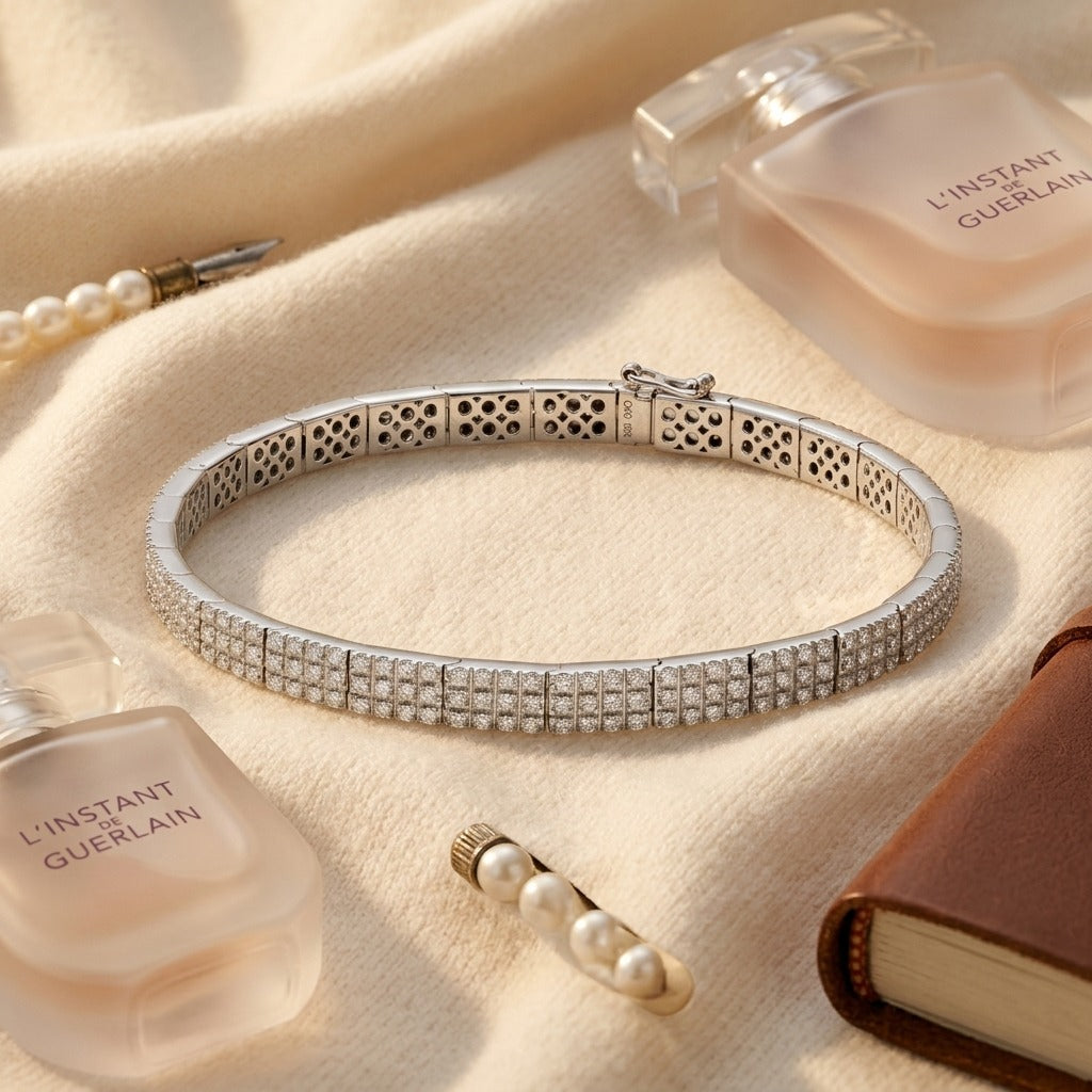 Diamond Link Bracelet in 18k White Gold (2-1/2 Ct.tw.) — textile flat lay