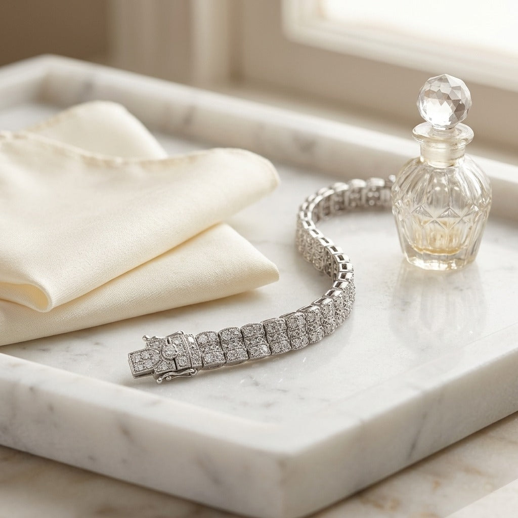 Multi Row Diamond Open Weave Millgrain Bracelet in 18k White Gold (5-1/2 Ct.tw.) — marble silk