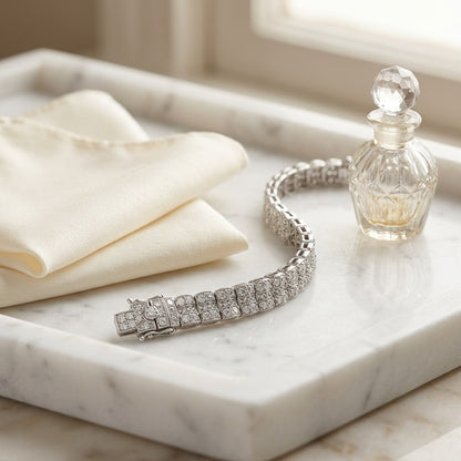 Multi Row Diamond Open Weave Millgrain Bracelet in 18k White Gold (5-1/2 Ct.tw.) — marble silk