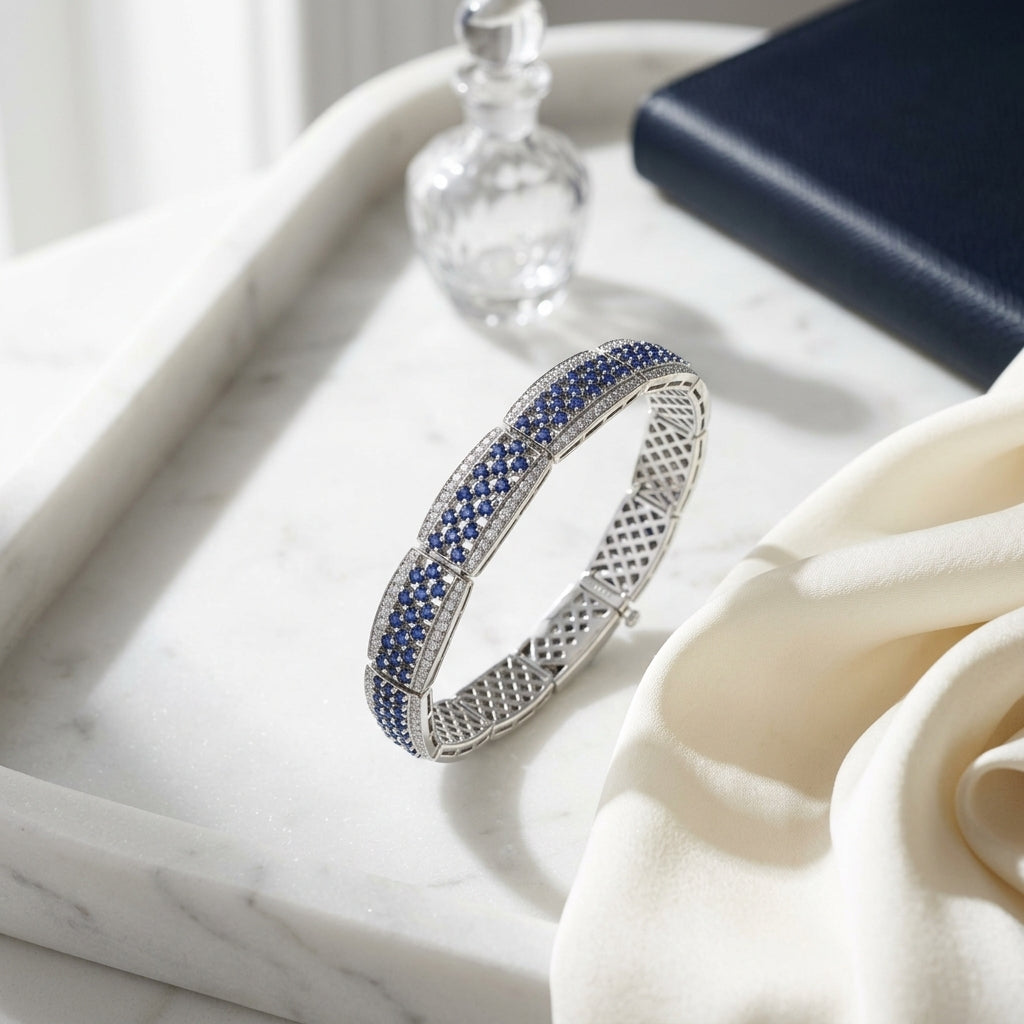 Sapphire & Diamond Pave Links Bracelet In 18k White Gold — atelier still life