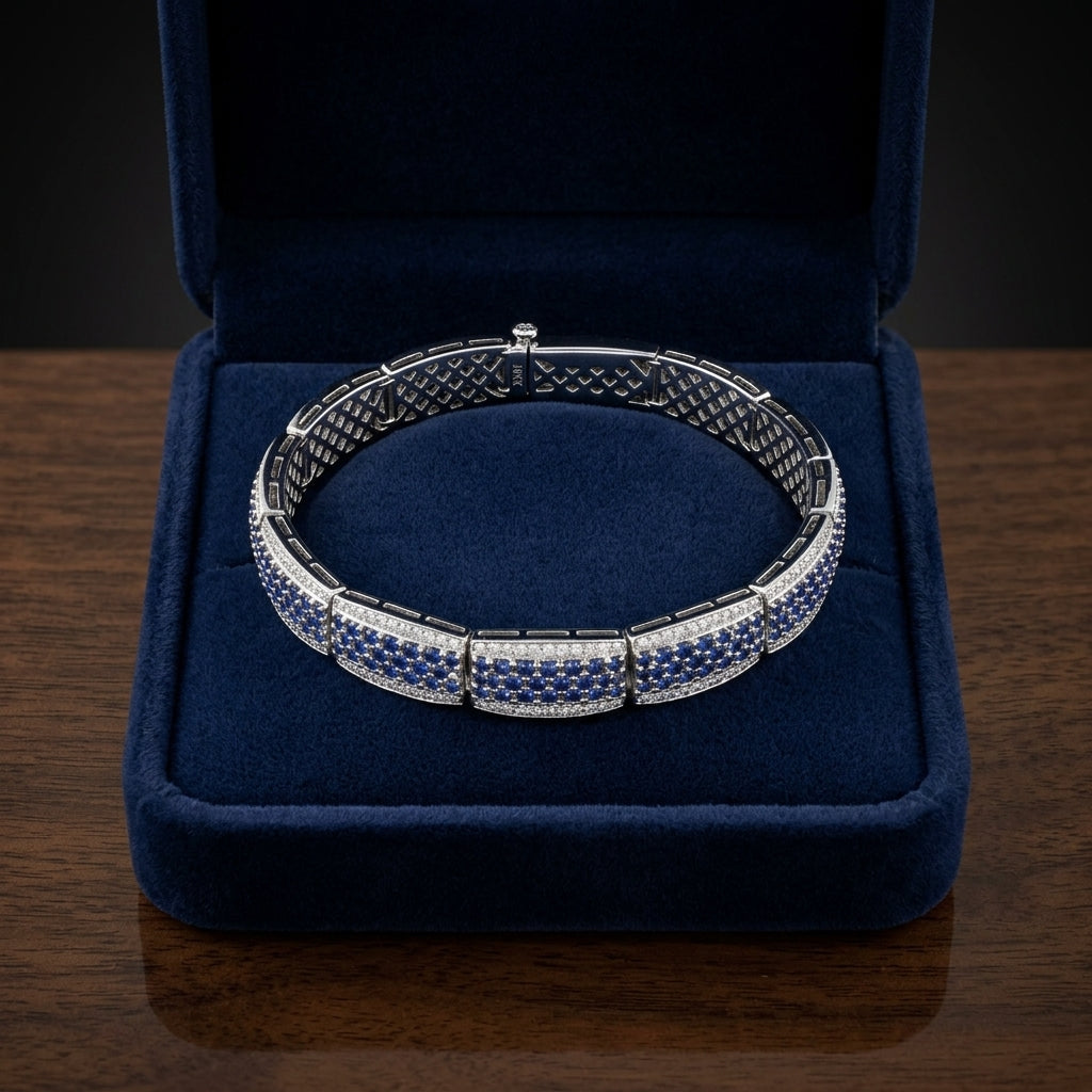 Sapphire & Diamond Pave Links Bracelet In 18k White Gold — gift presentation