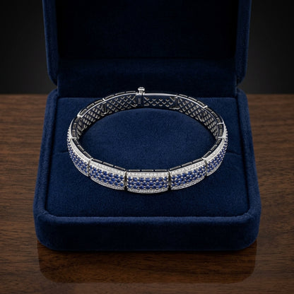 Sapphire & Diamond Pave Links Bracelet In 18k White Gold — gift presentation