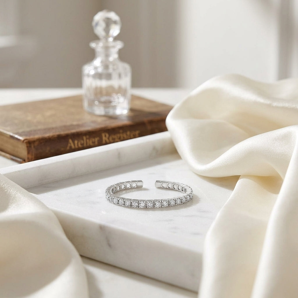 Diamond Flexible Cuff Bracelet In 18k White Gold 5.50ctw — atelier still life
