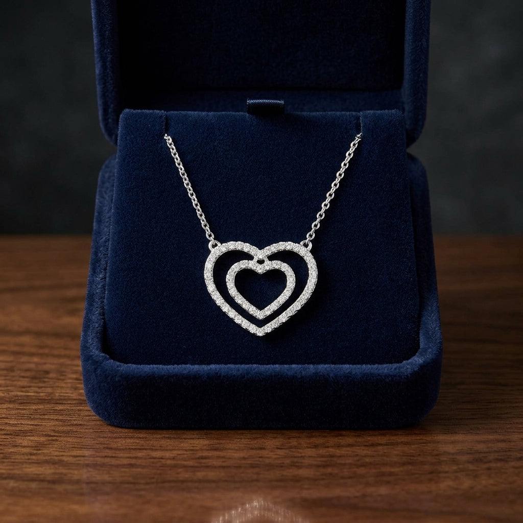Diamond Concentric Double Heart Necklace In 18k White Gold — gift presentation