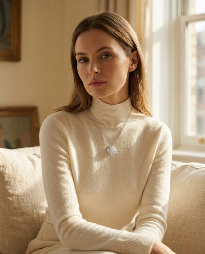 Diamond Pave Cushion Cluster Necklace In 18k White Gold 1/2ctw — portrait full