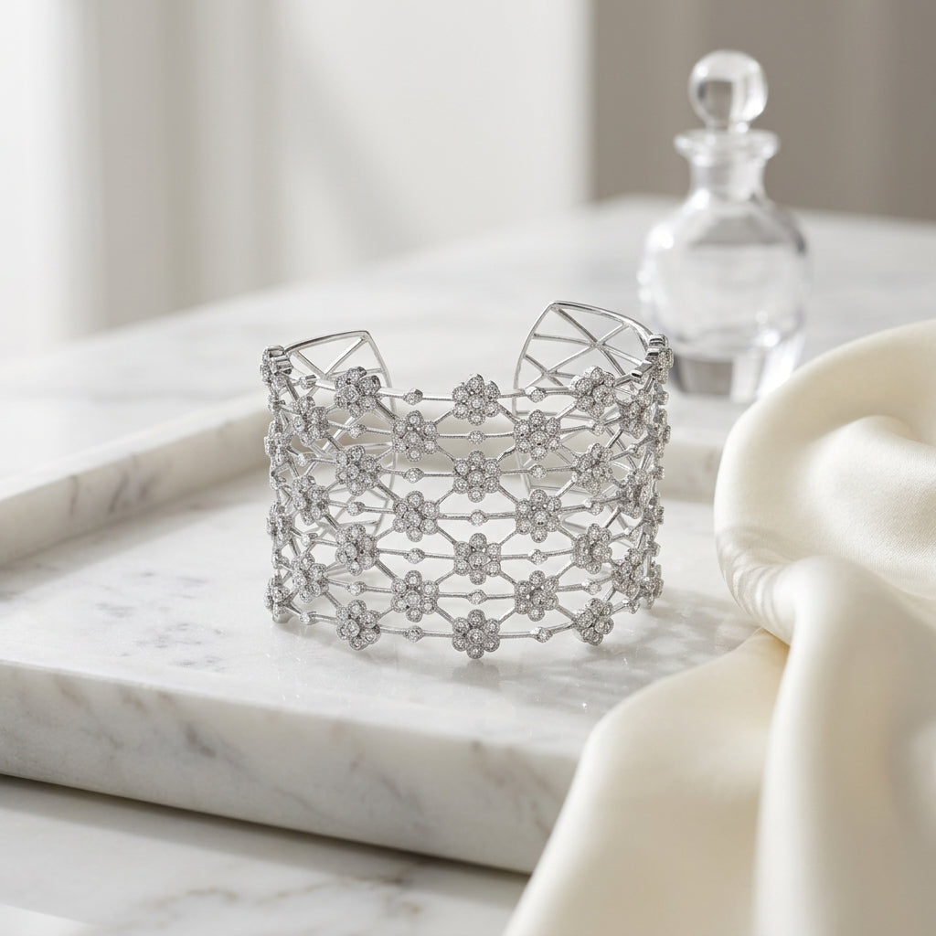 Multi Floral Cluster Bangle In 18k White Gold (2-3/8 Ct. Tw.) — atelier still life