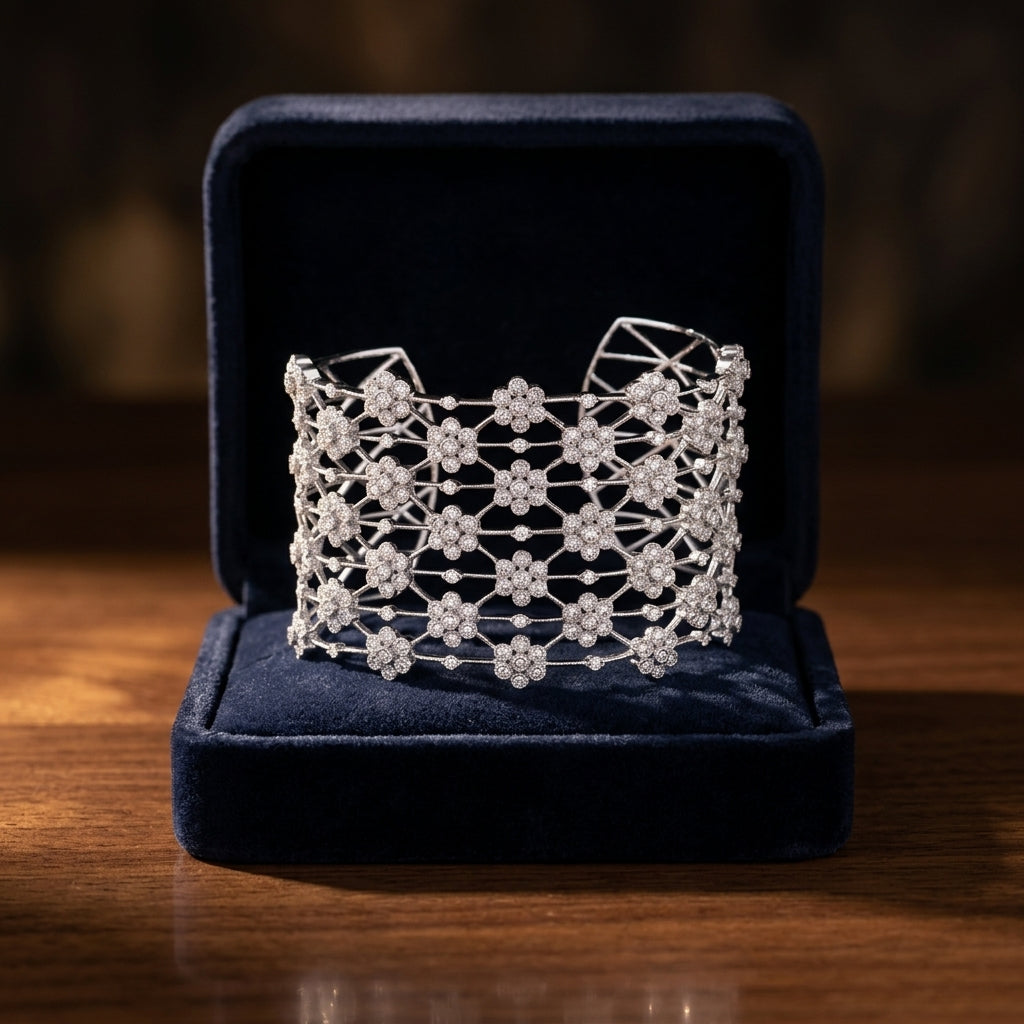 Multi Floral Cluster Bangle In 18k White Gold (2-3/8 Ct. Tw.) — gift presentation