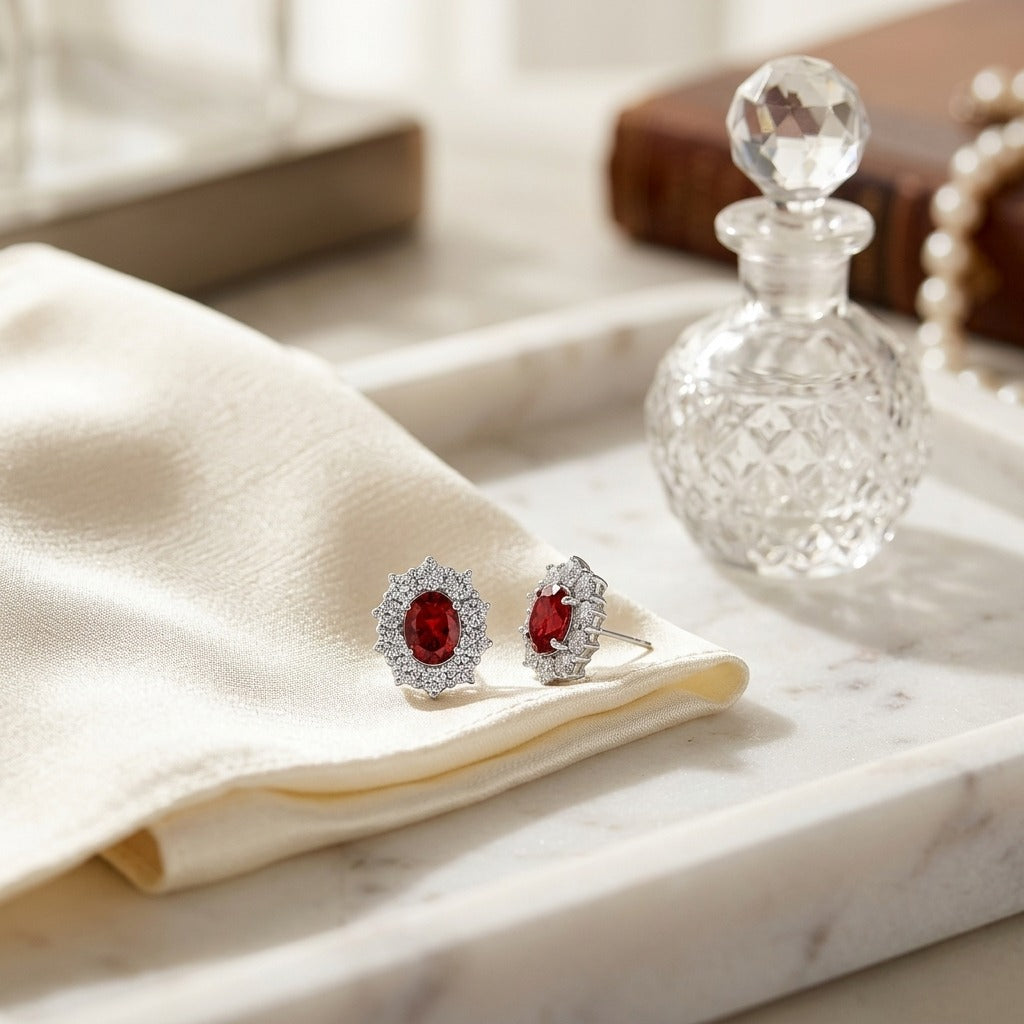Pink Tourmaline Oval Prong Halo Earrings In 18k White Gold 2Ctw — marble silk