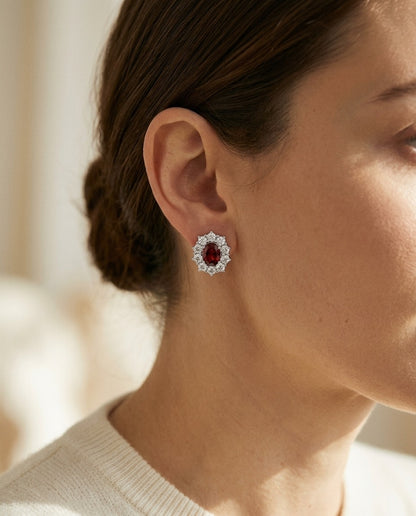 Pink Tourmaline Oval Prong Halo Earrings In 18k White Gold 2Ctw — portrait close